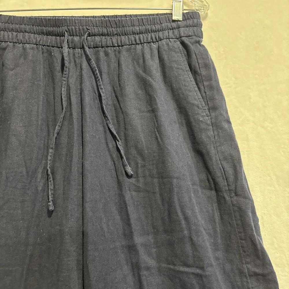 Banana Republic Linen Blend Wide Leg Crop Pull On Drawstring Pants Navy Small